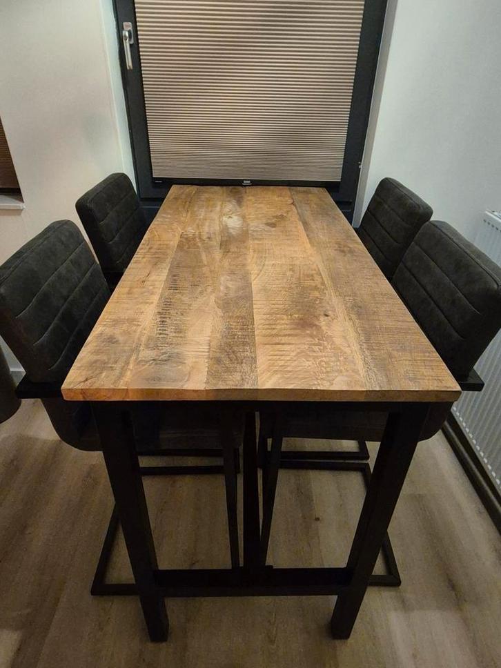 Bartafel + 4 barkrukken, Huis en Inrichting, Barren, Zo goed als nieuw, Inclusief barstoelen, Ophalen