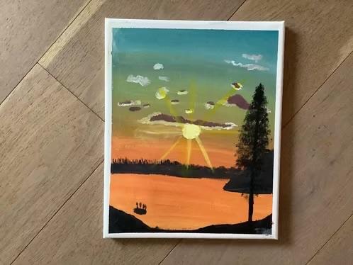 Handgemaakt schilderij zonsondergang, Ophalen of Verzenden