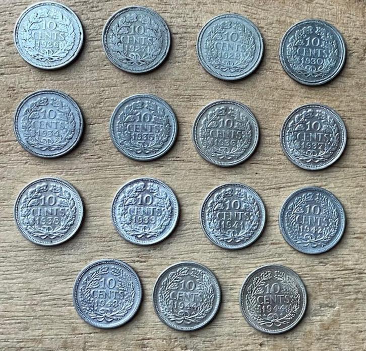 serie 10 cent Wilhelmina Opgestoken haar, Postzegels en Munten, Munten | Nederland, Setje, 10 cent, Koningin Wilhelmina, Zilver