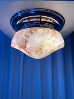 Gispen plafond lamp met chromen houder en roze opaline kap, Ophalen of Verzenden