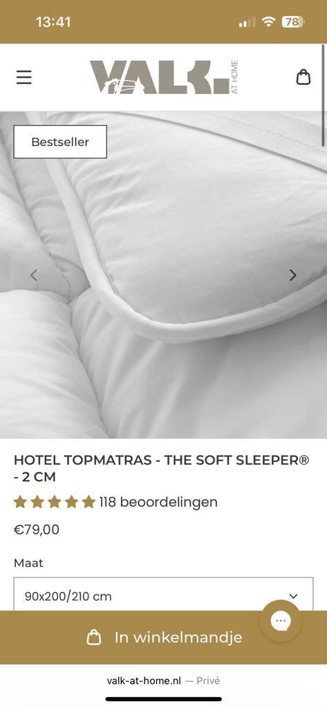 2 x hotel Soft Sleeper topmatras van der Valk 90/200, Huis en Inrichting, Slaapkamer | Beddengoed, Zo goed als nieuw, Dekbedovertrek
