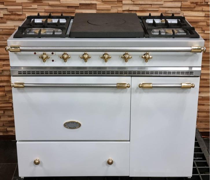 Luxe Fornuis Lacanche 100cm wit + messing Coupe de Fue, Witgoed en Apparatuur, Fornuizen, Zo goed als nieuw, Vrijstaand, Gas, 5 kookzones of meer