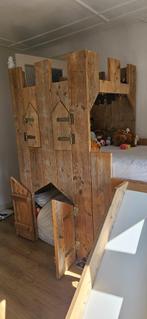 Steigerhouten stapelbed kasteelbed met glijbaan, Kinderen en Baby's, Ophalen, 85 tot 100 cm, Gebruikt, Hoogslaper of Stapelbed
