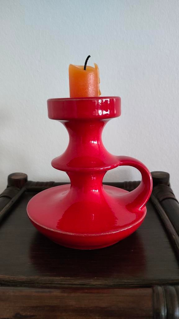 gave Steuler rode kandelaar W. Germany keramiek vintage rood, Overige materialen, Ophalen of Verzenden, Zo goed als nieuw, Rood