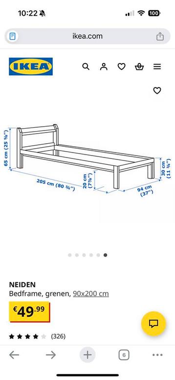 Ikea NEIDEN bedframe 1 persoonsbed (90x200) met lattenbodem - afbeelding 3