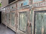 Groot Indiaas dressoir 250 cm – vintage hout & kleur, Ophalen, Zo goed als nieuw, 25 tot 50 cm, 200 cm of meer