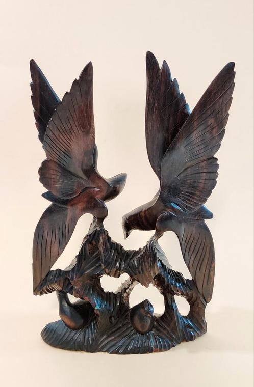 Houtsnijwerk Bali, Indonesië. Vogel met jongen op het nest, Antiek en Kunst, Kunst | Beelden en Houtsnijwerken, Ophalen of Verzenden