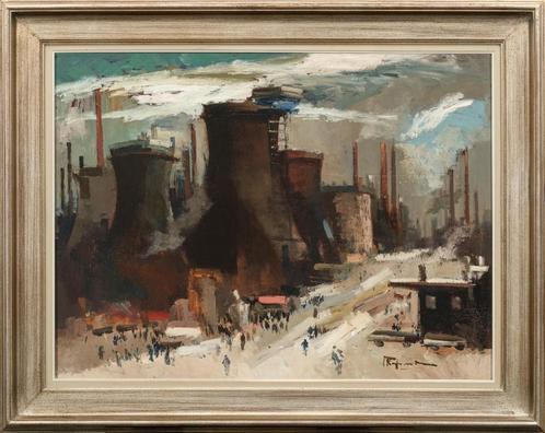 doek 60 x 80 cm == Jan Rijlaarsdam 1911 - 2007 == INDUSTRIE, Antiek en Kunst, Kunst | Schilderijen | Klassiek, Ophalen of Verzenden