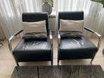 Stijlvolle zwarte lederen fauteuils met chromen frame, Huis en Inrichting, Fauteuils, Ophalen, Minder dan 75 cm, Leer, Zo goed als nieuw