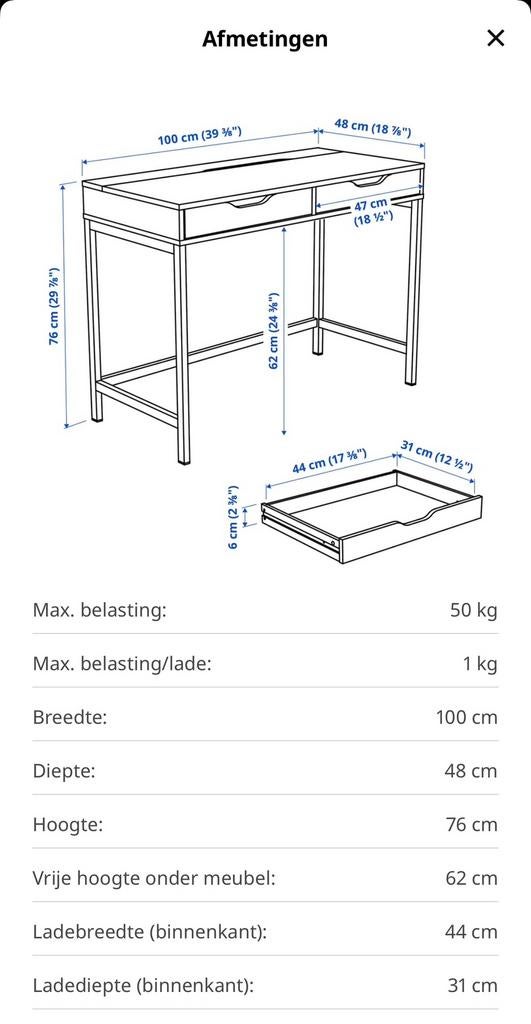 Ikea Alex bureau wit, Ophalen, Gebruikt