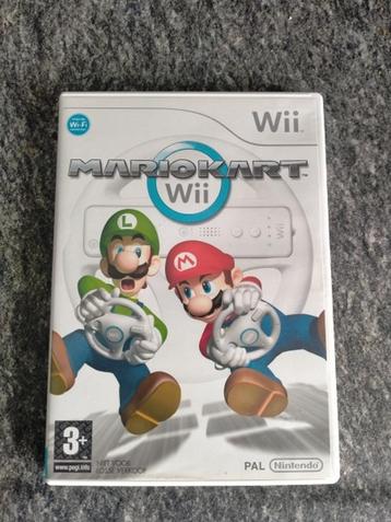 mario kart wii met handleiding en 4 originele stuurtjes beschikbaar voor biedingen