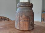 oude houten pot/vaas bruin, Overige materialen, Gebruikt, Overige kleuren, Ophalen of Verzenden