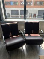 Te koop 2 roodbruine fauteuils met chrome leuning, Ophalen, Gebruikt, Retro, 50 tot 75 cm