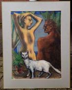 Ossip ZADKINE (1890-1967)?? Naakte vrouw, mane en kat ~1950, Antiek en Kunst, Kunst | Schilderijen | Klassiek, Ophalen of Verzenden