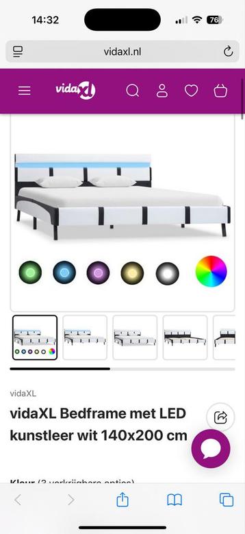 vidaXL Bedframe met LED 140x200 cm - Wit Kunstleer beschikbaar voor biedingen