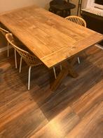 Robuuste eikenhouten tafel incl. 3 eetkamerstoelen rotan, Huis en Inrichting, Tafels | Eettafels, Ophalen, 50 tot 100 cm, Zo goed als nieuw