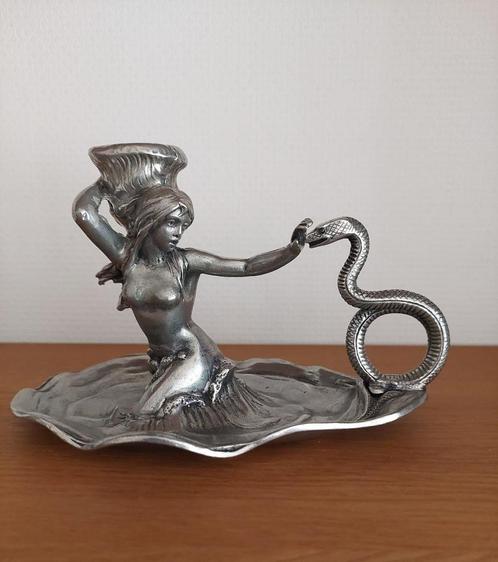 KURZ edeltin - kandelaar-blaker-Nimf met slang, Antiek en Kunst, Curiosa en Brocante, Verzenden