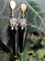 Oorbellen Elianne onyx-bergkristal facet-swarovski goud, Ophalen, Nieuw