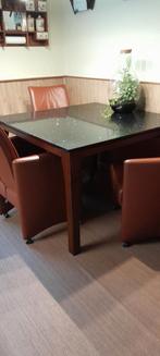 Eetkamer tafelblad plus stoelen zwart gespikkeld marmeren, Huis en Inrichting, Tafels | Eettafels, Ophalen, Vierkant, Zo goed als nieuw
