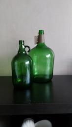 2 grote groene vintage vazen, Minder dan 50 cm, Groen, Glas, Ophalen of Verzenden