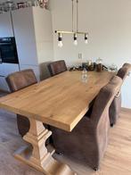 Bruin leren eetkamerstoelen, bank en stoel met hocker, Huis en Inrichting, Complete eetkamers, Ophalen of Verzenden, Zo goed als nieuw