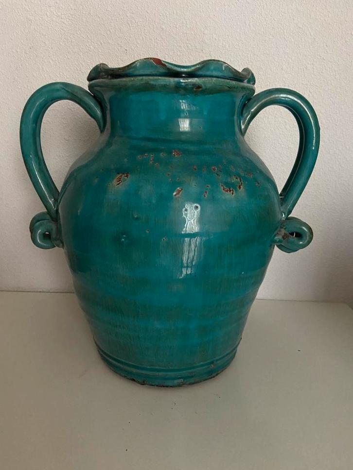 Vintage  Grote turquoise keramische vaas, Antiek en Kunst, Antiek | Keramiek en Aardewerk, Ophalen of Verzenden