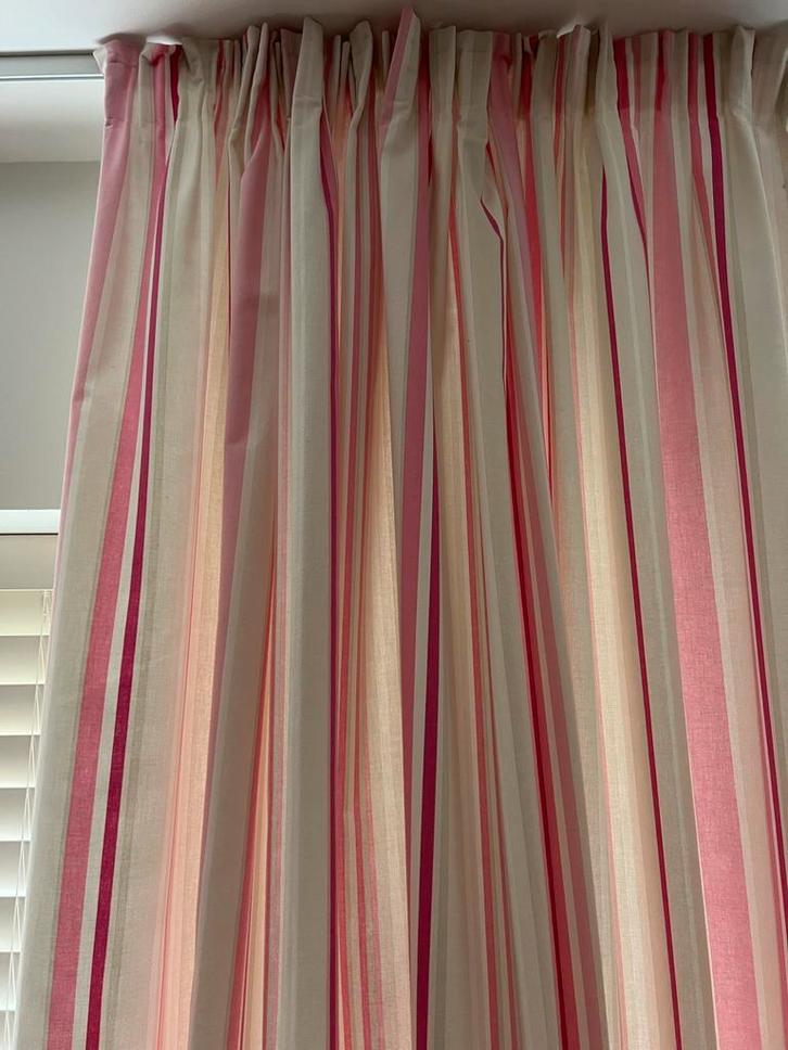 Roze wit gestreepte gordijnen, gevoerd, 2 panelen, Huis en Inrichting, Stoffering | Gordijnen en Lamellen, Gebruikt, 200 cm of meer