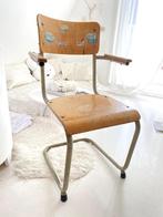 Vintage schoolstoel, stoel, bureaustoel (Hout met metaal), Huis en Inrichting, Stoelen, Metaal, Gebruikt, Vintage, Eén