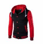 Klassieke honkbal hoodie zwart rood stoffen jasje XL dames, Jasje, Zo goed als nieuw, Maat 46/48 (XL) of groter, Ophalen