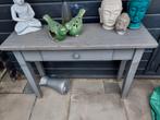 Grijze houten tafel met lade, Ophalen of Verzenden, Gebruikt, Rechthoekig, Hout
