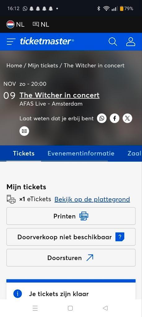 The Witcher in concert ticket van 9 november, Tickets en Kaartjes, Concerten | Pop, Eén persoon, November