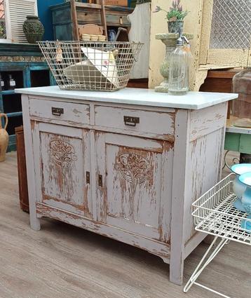 Brocante Franse commode/dressoir met marmeren blad beschikbaar voor biedingen