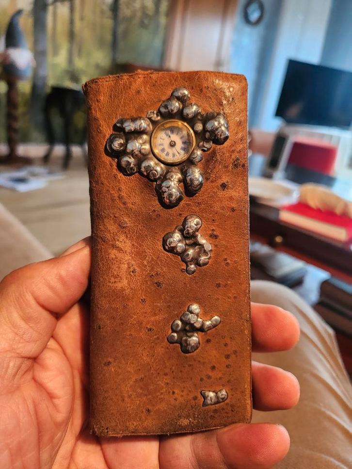 Antiek Damesbeursje met Horloge - Kikkerleer & Zilver, Antiek en Kunst, Antiek | Klokken, Ophalen of Verzenden