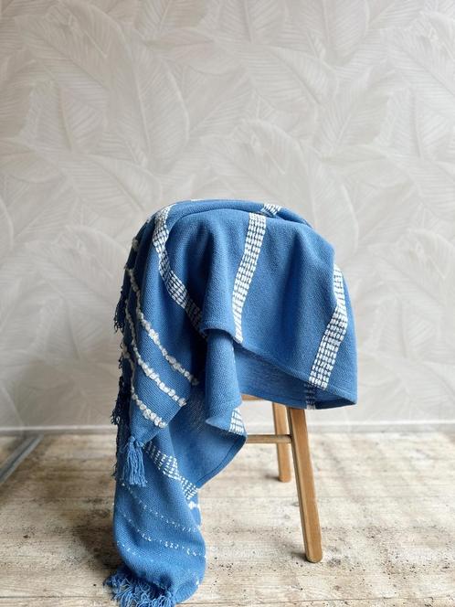 Vintage blauw witte sprei / deken / plaid, Huis en Inrichting, Woonaccessoires | Plaids en Woondekens, Zo goed als nieuw, Ophalen of Verzenden
