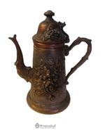 Antiek / oude brocante sier theepot barok koper gegraveerde, Antiek en Kunst, Antiek | Servies los, Ophalen of Verzenden