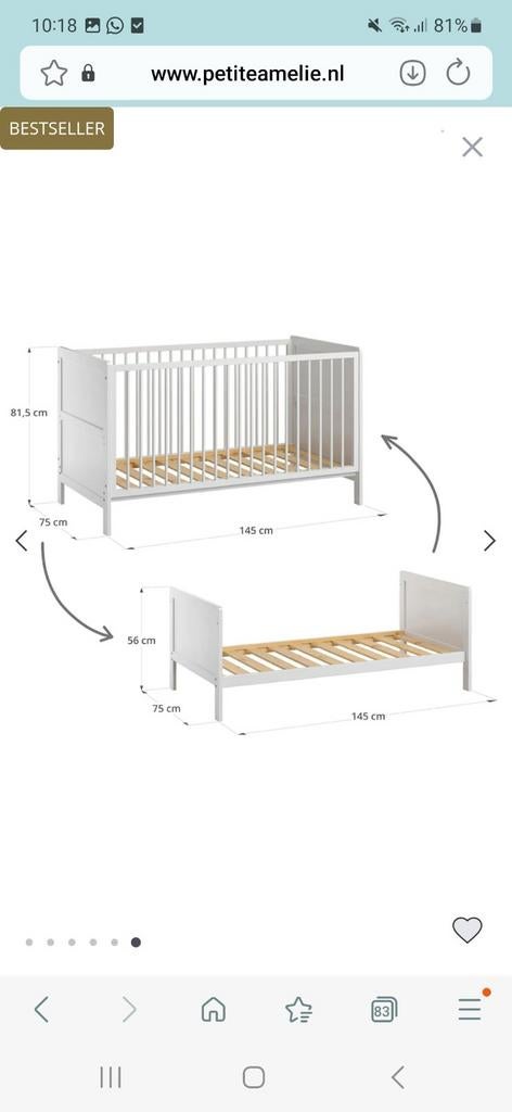 3 in 1 meegroeibed van Petit Amelie, Ophalen, Gebruikt, Ledikant