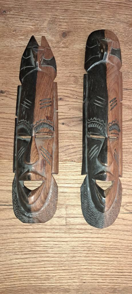 Houten Afrikaanse Maskers - Set van 2, Antiek en Kunst, Kunst | Beelden en Houtsnijwerken, Ophalen of Verzenden