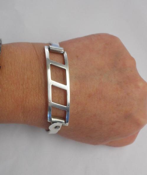 Zilveren unisex armband met aparte sluiting nr.1182, Sieraden, Tassen en Uiterlijk, Armbanden, Zo goed als nieuw, Zilver, Zilver