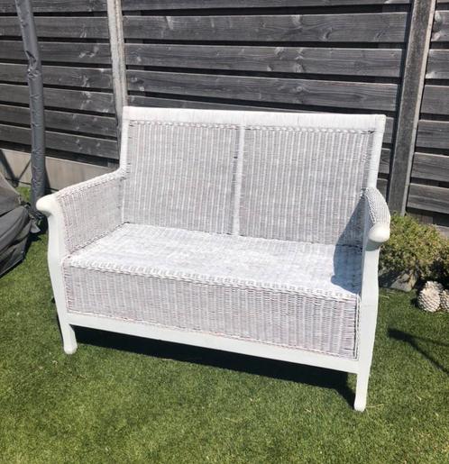 💝 Bank bankje wit riet rotan - landelijk strand beach boho, Tuin en Terras, Tuinbanken, Zo goed als nieuw, Rotan, Ophalen