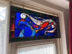 GLAS IN LOOD kunst VISSEN vis wit & rood blauwe achtergrond, Ophalen