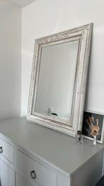 Mooie robuuste houten whitewash spiegel, Ophalen of Verzenden, Zo goed als nieuw