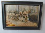 Olieverf op doek 1927 paard in haven/havenarbeiders, Antiek en Kunst, Kunst | Schilderijen | Klassiek, Ophalen of Verzenden