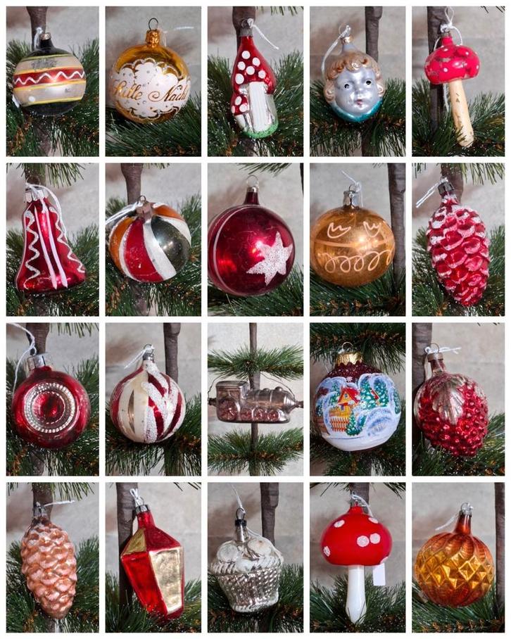 Oude antiek vintage kerstballen trein meisje hoofd paddensto, Diversen, Kerst, Ophalen of Verzenden