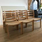 Set van 6 N.O. Moller stoelen 85 vintage deens design eiken, Ophalen, Bruin, Nvt, Nvt