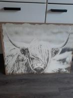 Schotse hooglanders op jute 58x 78 cm en meer 4.95 pst, Ophalen, Zo goed als nieuw, Schilderij, 75 tot 100 cm