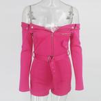 Roze jumpsuit met riem sexy zomer korte rits 34 36 38 40, Kleding | Dames, Jumpsuits, Nieuw, Roze, Verzenden
