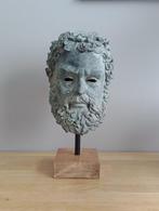 Antiek bronzen hoofd op houten voetstuk, Ophalen of Verzenden