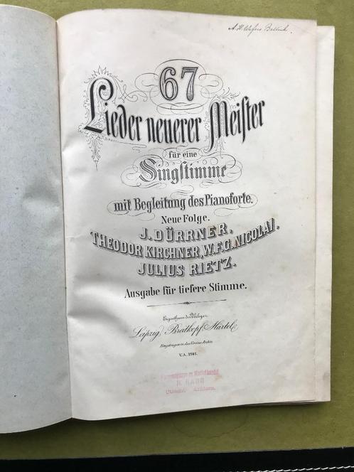 Liederen J. Dürrner, Th. Kirchner, W.F.G. Nicolai, J. Rietz, Muziek en Instrumenten, Bladmuziek, Gebruikt, Artiest of Componist