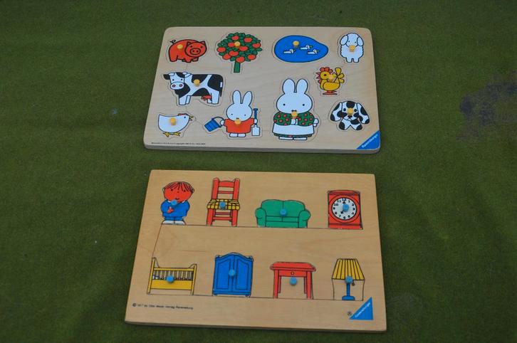 2 houten Dick Bruna/ Nijntje puzzels 1977+ 2005 Ravensburger, Kinderen en Baby's, Speelgoed | Kinderpuzzels, Gebruikt, 6 maanden tot 2 jaar