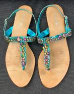 Turquoise leren sandaal met strass steentjes, mt 38, Verzenden, Zo goed als nieuw, Blauw, Sandalen of Muiltjes